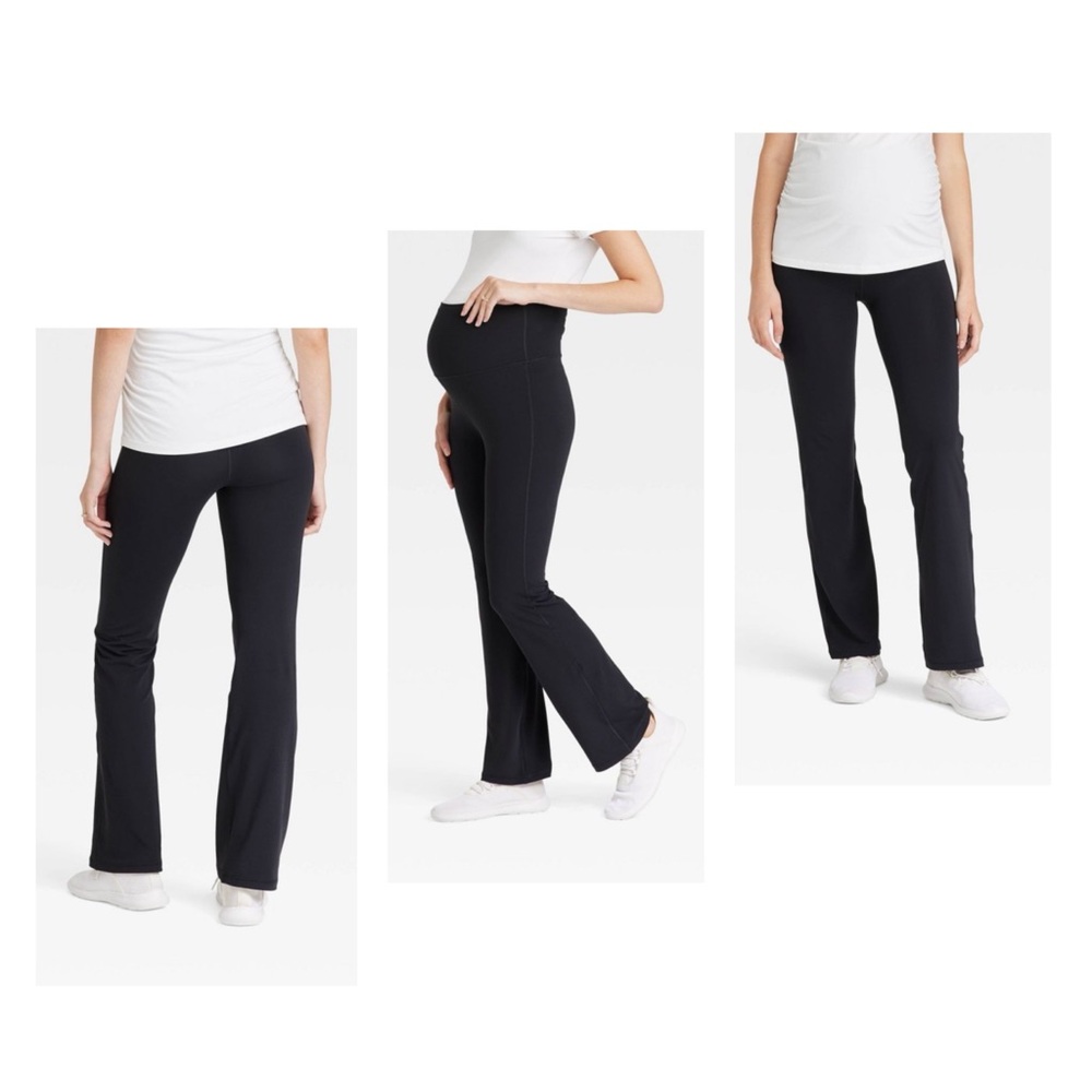 NWT! Isabel Maternity Black Fold Down Active Wide Leg Yoga Pants